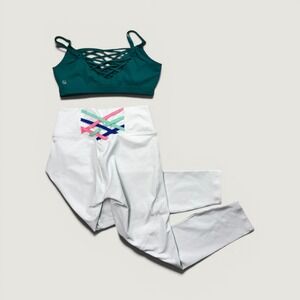Fabletics Bundle Activewear Set Womens M Teal White PowerHold Lattice Rainbow